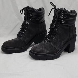 MARC FISHER VELIMA BLACK LUG SOLE HIKING BOOTIES SUEDE LADIES SIZE 6.5 NWOB